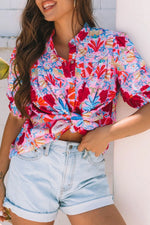 Floral Puff Sleeve Button-Up Top