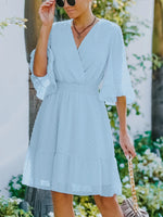 Swiss Dot Flare Sleeve Wrap Mini Dress