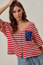 SO ME Stripe Waffle Knit Fourth Of July Cardigan Top