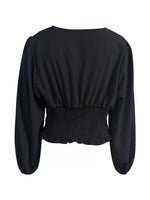 V-Neck Ruched Long Sleeve Blouse