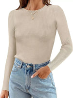 Ribbed Knit Slim Fit Long Sleeve T-Shirt