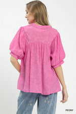 Umgee Textured Lace Trim V-Neck Boho Blouse