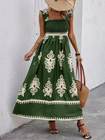 Smocked Bodice Colorful Print Tank Dress