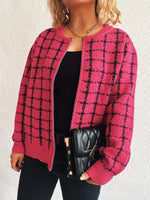 Plaid Pattern Zip Up Cardigan