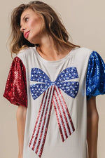 BiBi Sequin American Flag Bow Top