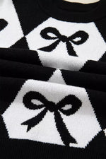 Bow Pattern Long Sleeve Contrast Sweater