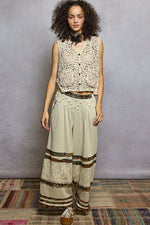 POL Button Down Cropped Crochet Vest with Scalloped Edge