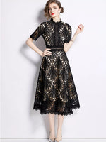 Full Size Lace Short Sleeve Midi Dress Plus Size