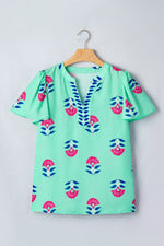 Floral V Neck Flutter Sleeve Blouse