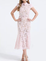 Floral Lace Short Sleeve Midi Dress