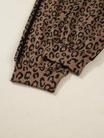 Striped Trim Leopard Long Sleeve Top Drawstring Pant Set