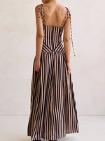Striped V-Neck Tie-Shoulder Maxi Dress