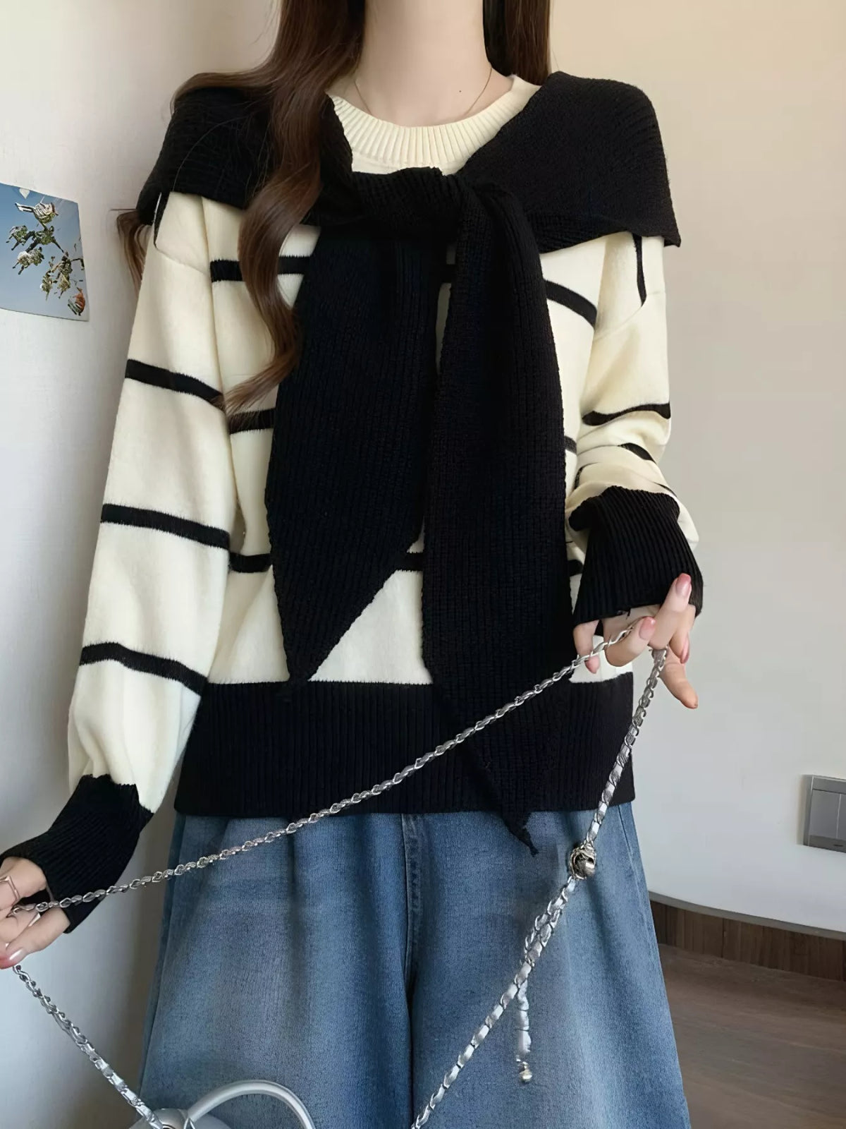 Striped Round Neck Long Sleeve Sweater