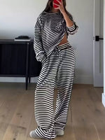 Striped Round Neck Top and Pants Set
