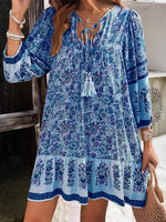 Floral Print Tassel Tie Neck Mini Dress
