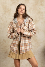 Drawstring Plaid Long Sleeve Hooded Jacket