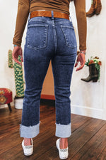 Folded Cuffs Distressed Straight High Waist Jeans