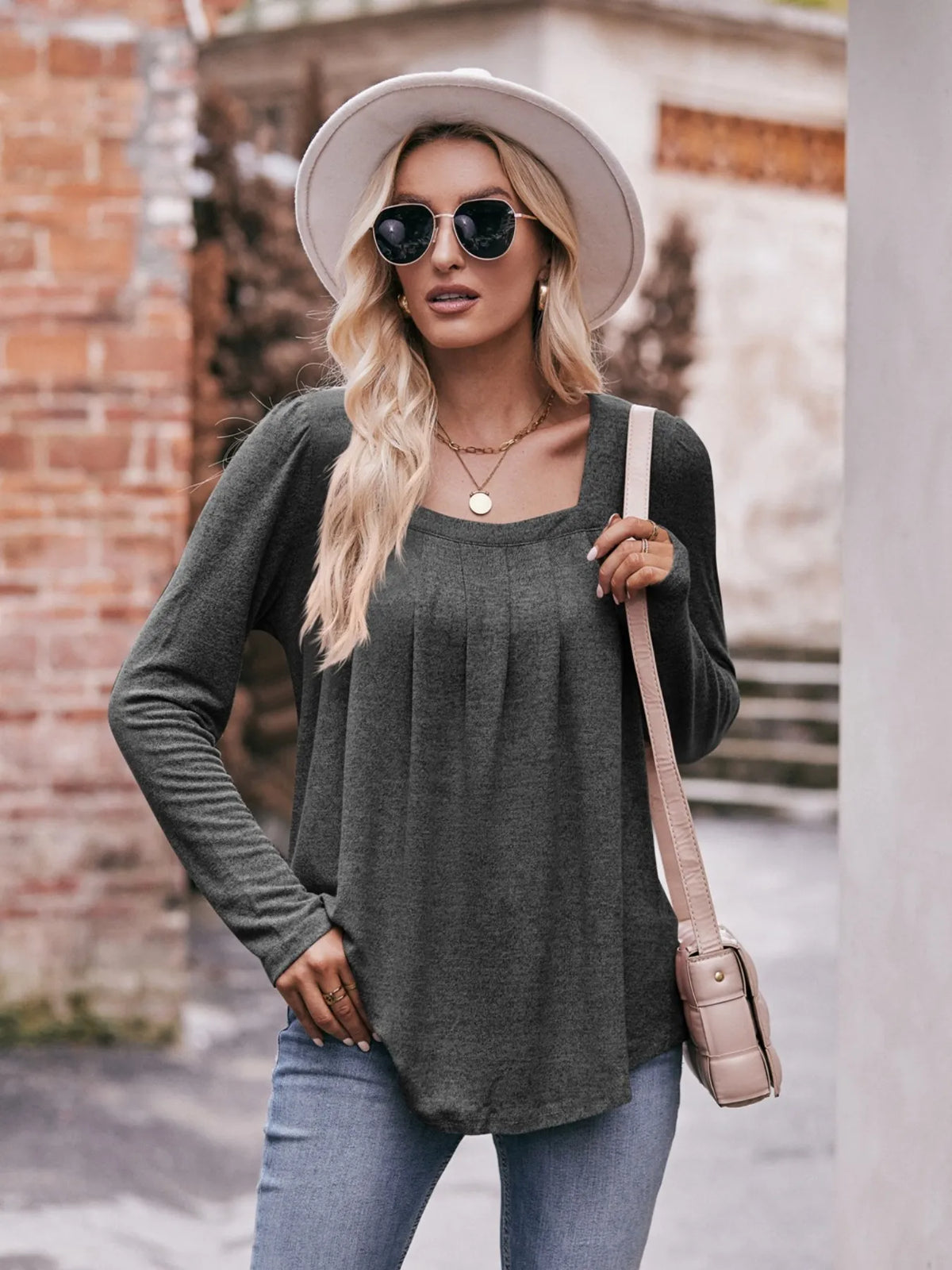 Square Neck Long Sleeve T-Shirt