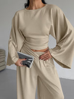 Round Neck Top and Wide Leg Pants Set
