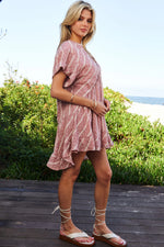 Davi & Dani Embroidery V Neck Short Sleeve Ruffled Mini Dress