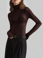 Sheer Mesh Turtleneck Top