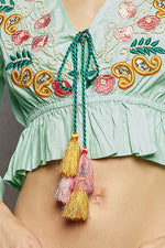 POL Floral Embroidered Cropped Blouse