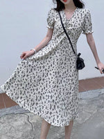 Floral Print Puff Sleeve Midi Dress