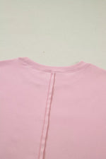 Solid Color Bow Textured Patchwork Long Sleeve Tee