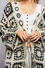 POL Open Front Crochet Cardigan with Granny Square Pattern