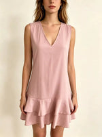 Full Size Sleeveless V-Neck Tiered Ruffle Mini Dress Plus Size