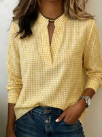 Full Size Plaid Notched Long Sleeve Blouse Plus Size