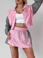 Color Block Outerwear and Skirt Set