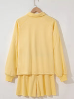 Button Collar Drop Shoulder Top and Shorts 2pcs Set
