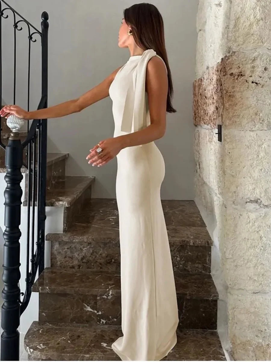 Ira One-shoulder Ribbon Long Dress