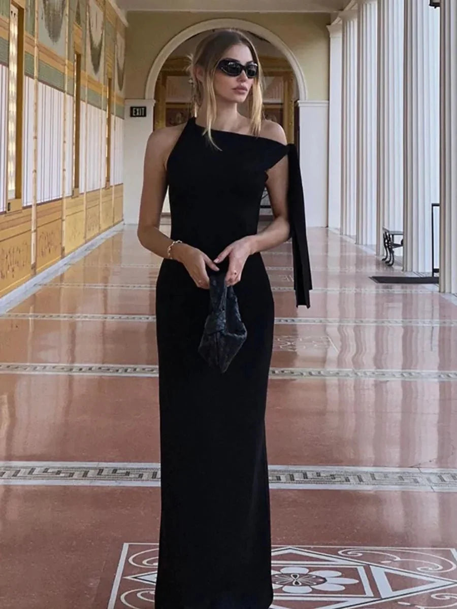 Ira One-shoulder Ribbon Long Dress