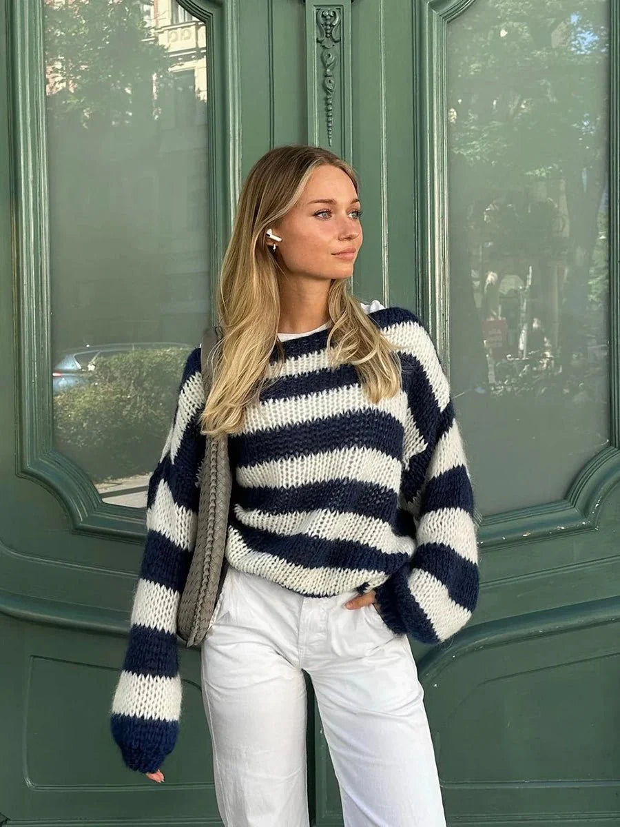 Jaida Loose Striped Pullover Sweater for Cozy Fashion