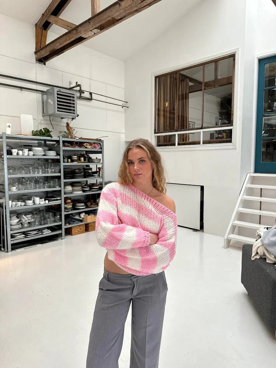 Jaida Loose Striped Pullover Sweater for Cozy Fashion