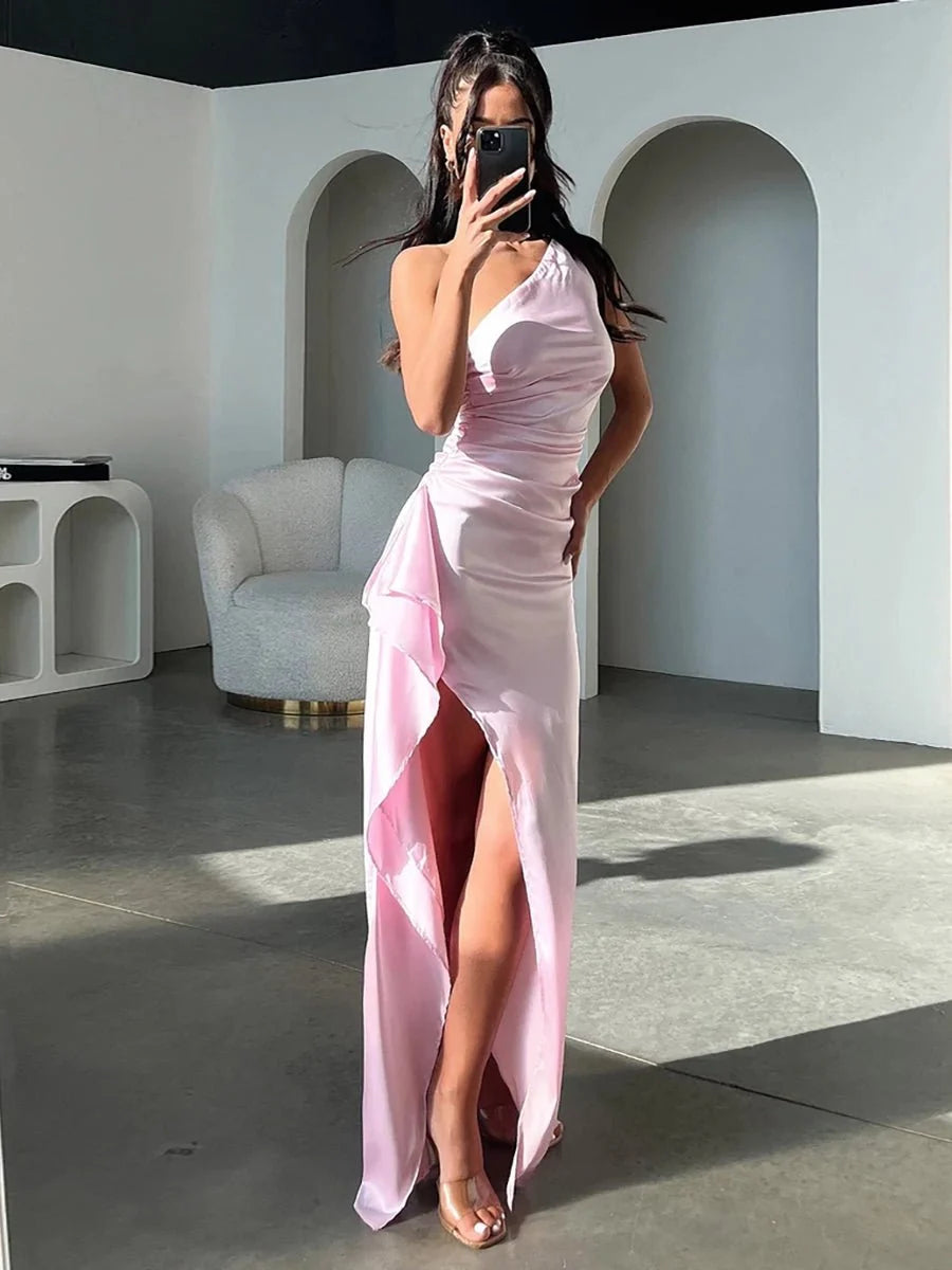 Manny One Shoulder Satin Maxi Dress