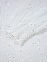 Eyelet Long Sleeve Blouse with Elastic Cuffs