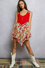 POL Round Neck Ribbed Tank with Woven Print Patch