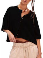 Button-Front Half Sleeve Cardigan
