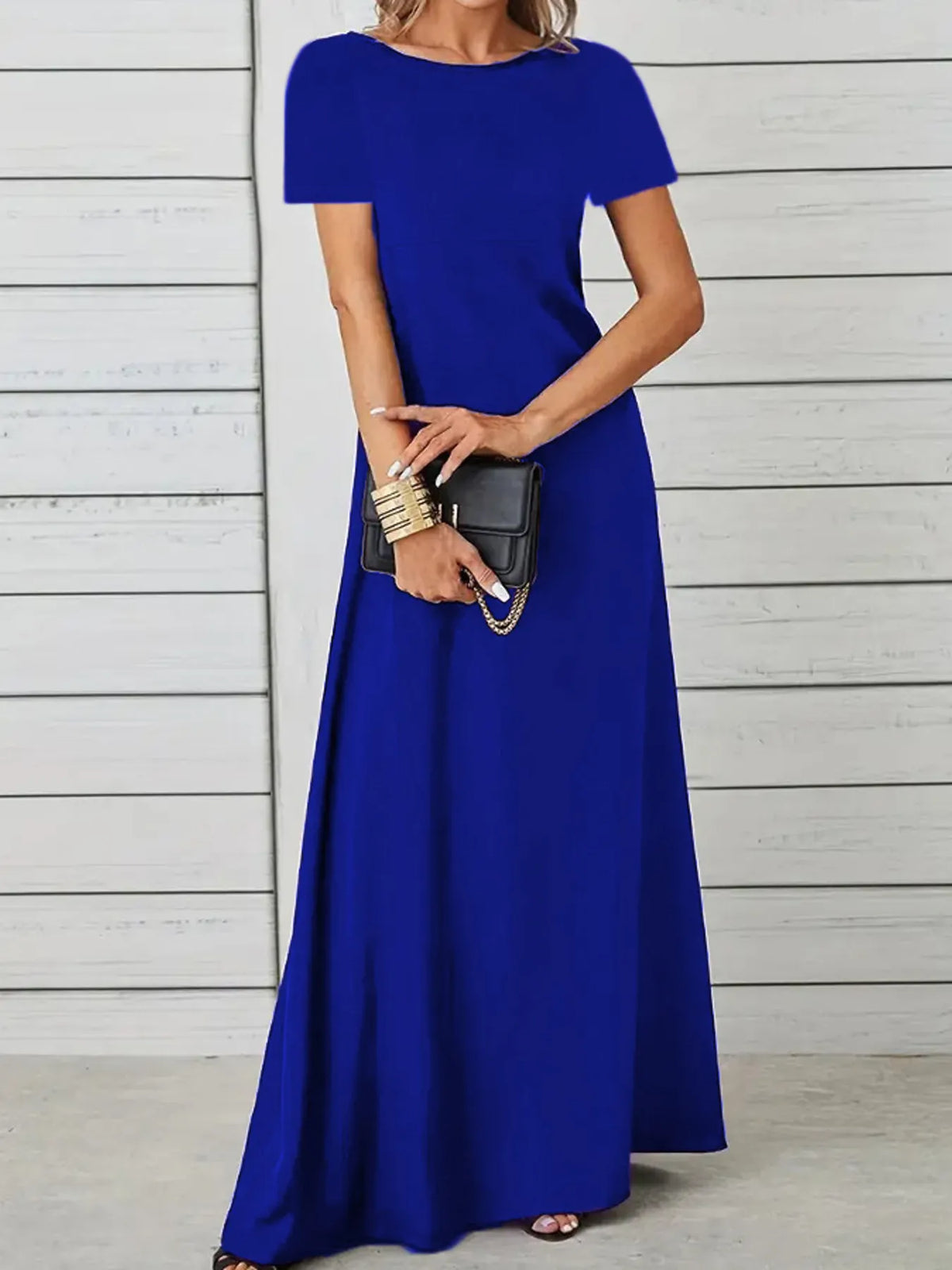 Full Size Round Neck Short Sleeve A-Line Maxi Dress Plus Size - Ladyez