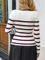 Striped Button-Up Knit Cardigan