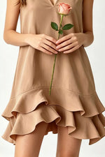 Full Size Sleeveless V-Neck Ruffle Hem Mini Dress Plus Size