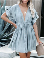 Drawstring Ruffled Half Sleeve Mini Dress