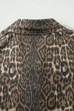 Leopard Print Puff Sleeve Denim Dress