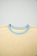 Soft Ribbed Color Block Trim Casual Short Set