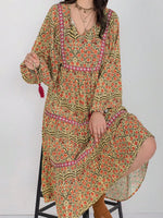Floral Tiered Midi Dress with Balloon Sleeves