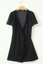Polka Dot Print Lace Trim Wrap Mini Dress