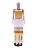 Fringe Crochet Knit Color Block Maxi Dress